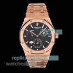 BLS Super Replica Audemars Piguet Royal Oak Rose Gold Black Dial Dual Time Watch 